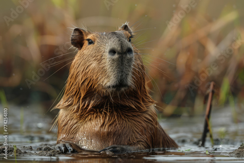 Swimming capybara in a lake in the habitat © Michael