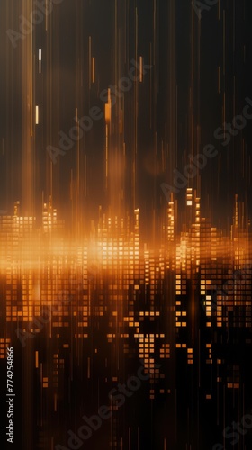 Amber animation of glitched looping binary codes over fog-covered background pattern banner with copy space © Lenhard