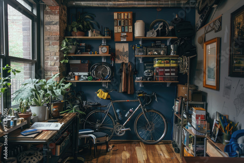Bicycle garage, storing a bicycle in an apartment room