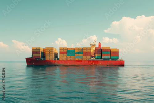 Cargo ship with containers, cargo transportation concept, logistics and parcel delivery