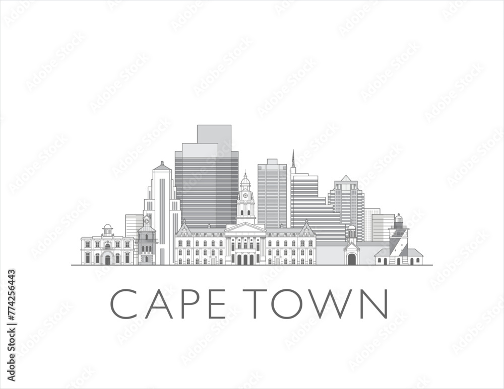 Cape Town city skyline cityscape line art style vector illustration