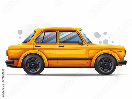 Illustration of a yellow car with smoke under the hood, isolated on white background