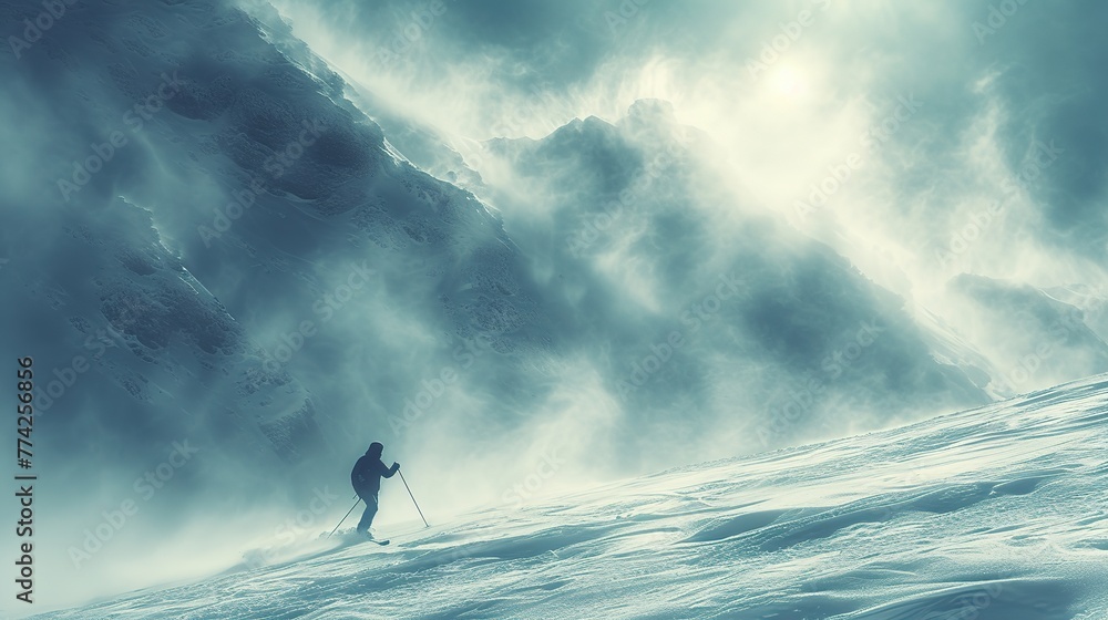 Skier skiing in deep snow in the mountains Skier skiing in deep snow in the mountains