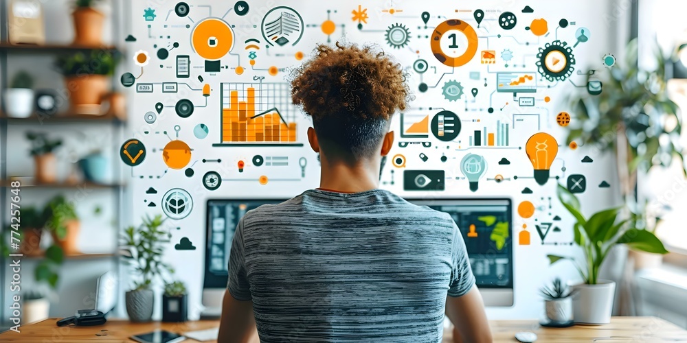 Photo Representing Development Person selecting icons representing agile project management principles ...