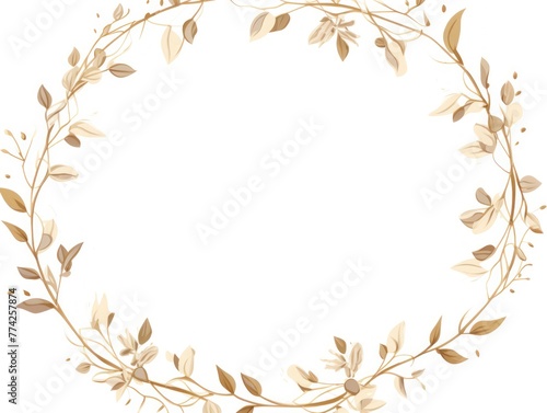 Beige thin barely noticeable flower frame with leaves isolated on white background pattern 