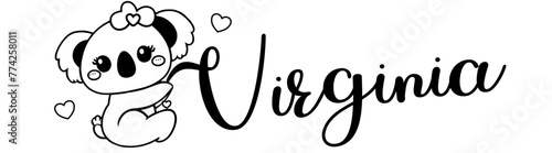  Virginia - black color - name written - Word with Koala kawaii for websites, baby shower, greetings, banners, cards-shirt, sweatshirt, prints, cricut, silhouette, sublimation