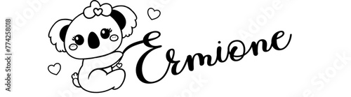 Erminione - black color - name written - Word with Koala kawaii for websites, baby shower, greetings, banners, cards-shirt, sweatshirt, prints, cricut, silhouette, sublimation