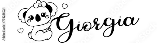 Giorgia - black color - name written - Word with Koala kawaii for websites, baby shower, greetings, banners, cards-shirt, sweatshirt, prints, cricut, silhouette, sublimation