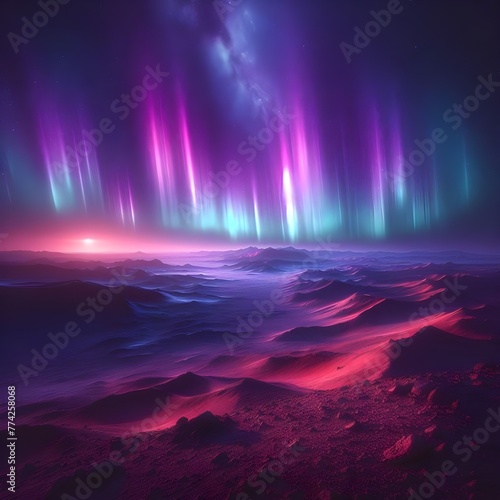 Vibrant Aurora Borealis over a Snow-Covered Desert at Twilight