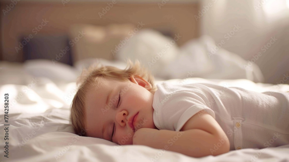 Cute little baby sleeping on bed at home Cute little baby sleeping on bed at home