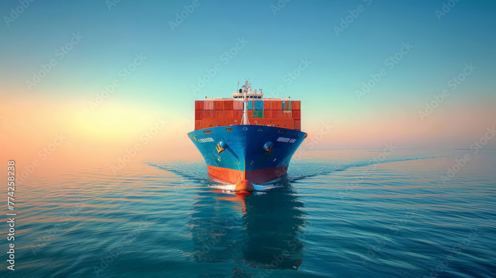 Ocean container freighter is transporting, global import and export trade routes Ocean container freighter is transporting, global import and export trade routes