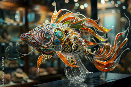 Craft a captivating portrayal of abstract marine animals as the epitome of underwater elegance and extravagance, their fanciful forms and opulent adornments inspiring awe and wonder © Izhar
