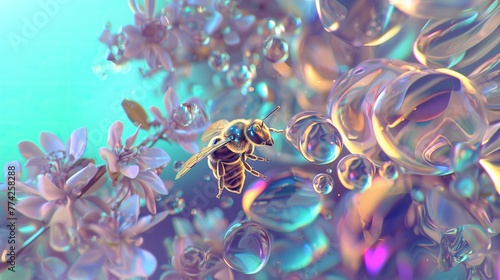 a bee in liquid glass