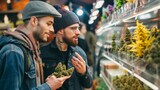 Curious young people in a cannabis shop