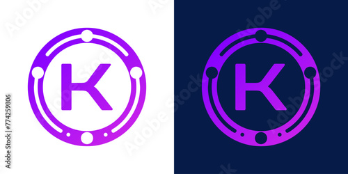 letter K logo design with dotted gradient digital circles, for digital, technology, data