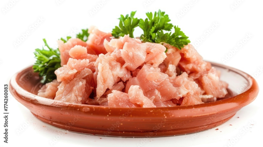 Raw meat. Fresh Minced Chicken on a Plate Isolated Raw meat. Fresh Minced Chicken on a Plate Isolated