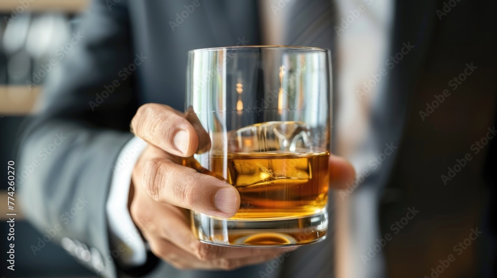 Closeup businessmen holding a glass of whiskey