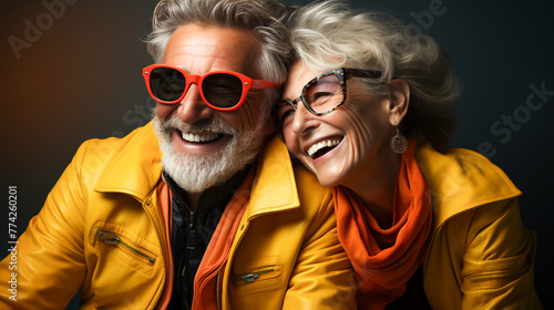 Happy elderly couple vivid colors