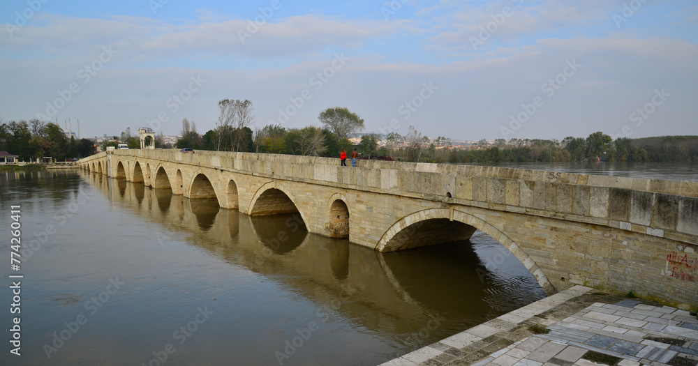 Fototapeta premium Meric Bridge, located in Edirne, Turkey, was built in 1847.