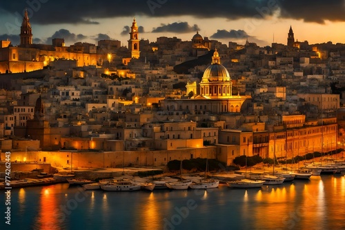 Evening view of Valletta and cathedral, Malta island © MISHAL