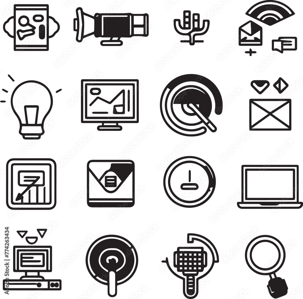 Set of digital marketing thin line icons 