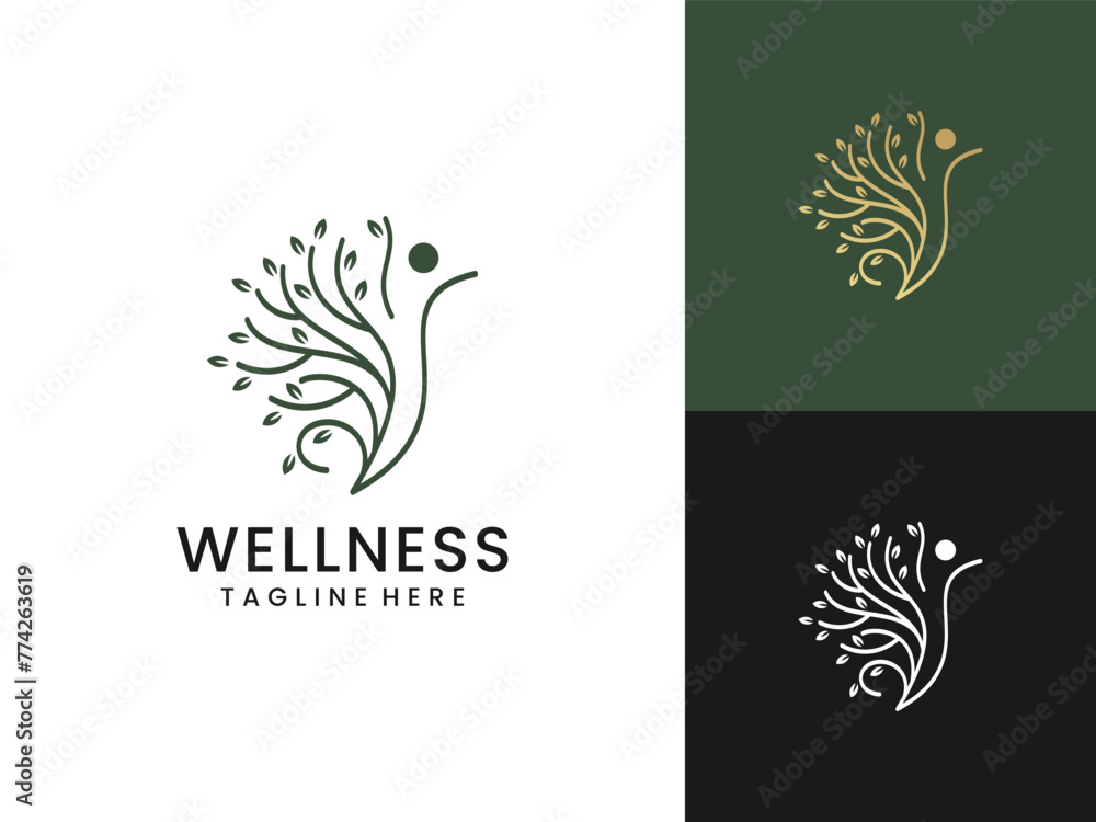 Tree and leaf abstract wellness logo design