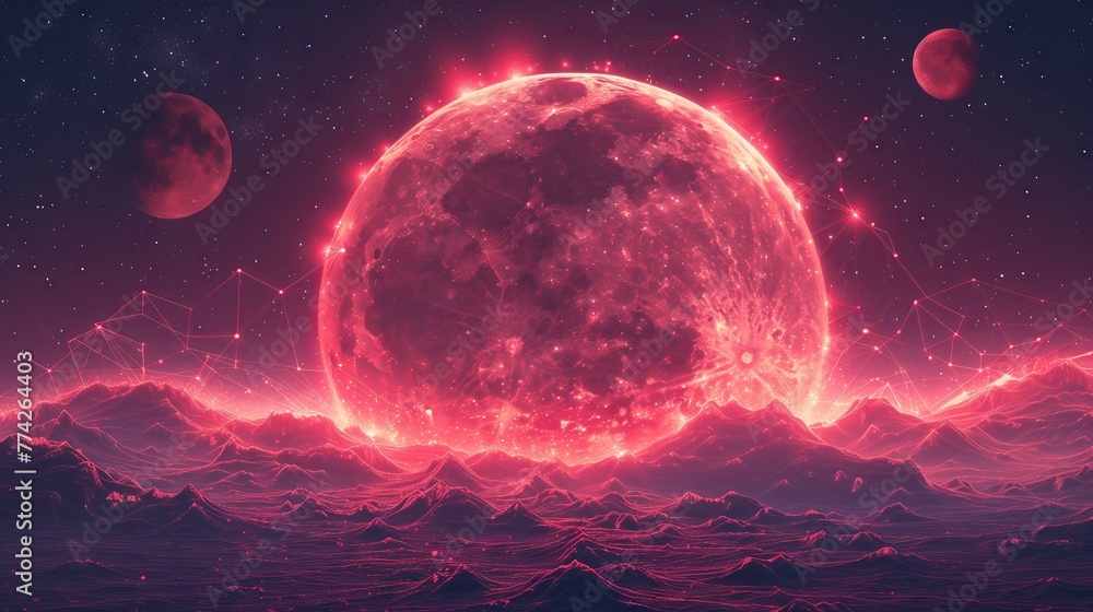 Space Planet Illuminated by Moonlight Amidst Dark Clouds and Stars in Night Sky Space Planet Illuminated by Moonlight Amidst Dark Clouds and Stars in Night Sky