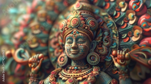 Stunning 3D rendering of a beautiful and colorful decorative sculpture of Goddess Lakshmi © AlfaSmart