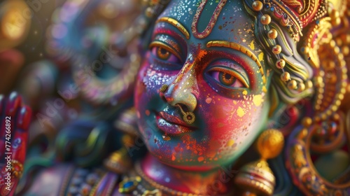 Close-up of 3D rendering of Goddess Lakshmi sculpture © AlfaSmart