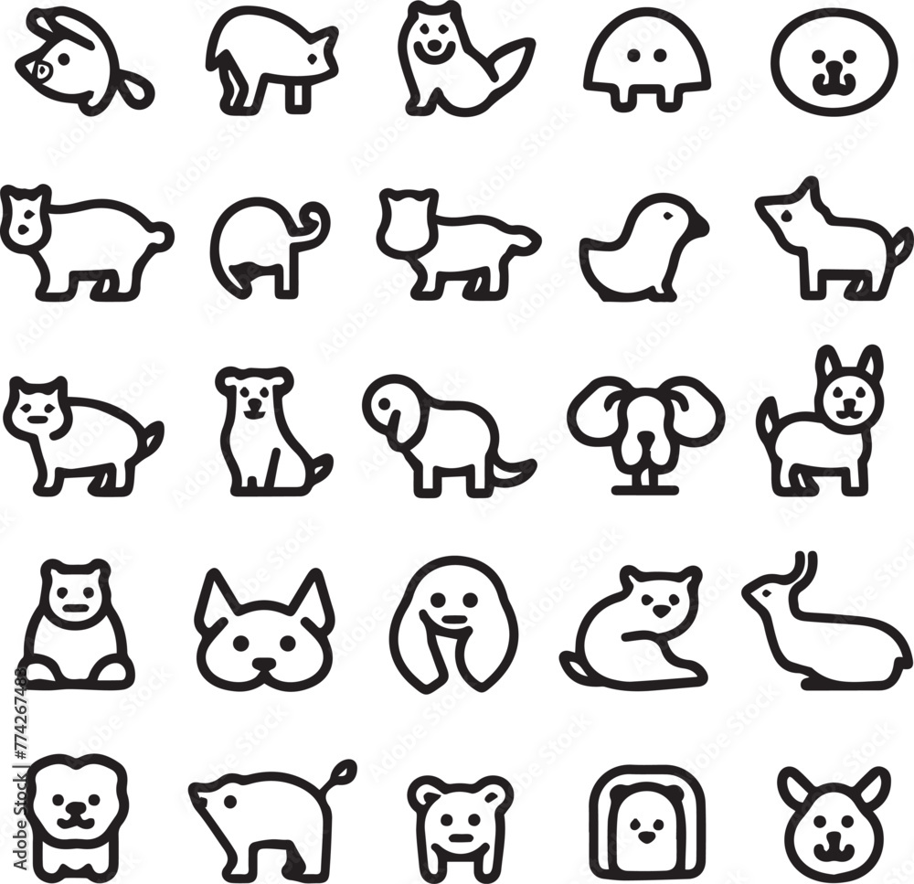 Animals side view thin line icons outline black and white Animals side view thin line icons outline black and white