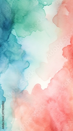 Coral Indigo Mint abstract watercolor paint background barely noticeable with liquid fluid texture for background, banner with copy space and blank text area 