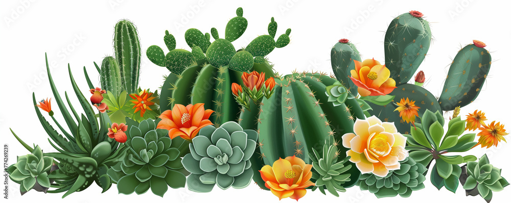 Summer cacti bush, plants clip art