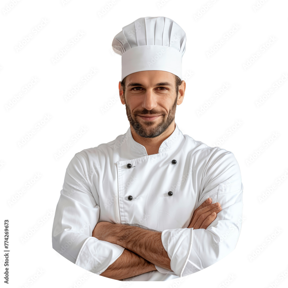 a portrait of a chef in professional wear isolated on transparent background, cut out, png a portrait of a chef in professional wear isolated on transparent background, cut out, png