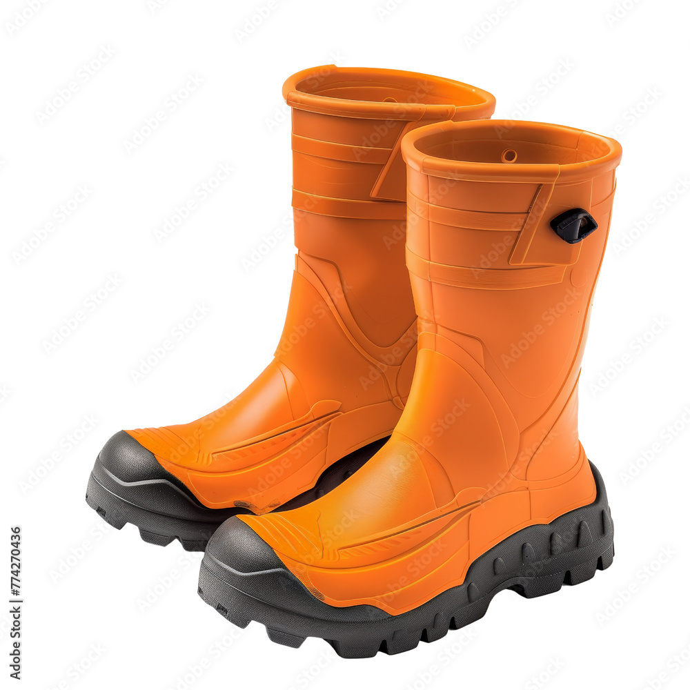 A set of durable non slip gardening boots isolated on transparent background, cut out, png A set of durable non slip gardening boots isolated on transparent background, cut out, png