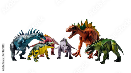 A group of toy dinosaurs standing in a row  showcasing vibrant colors and various species