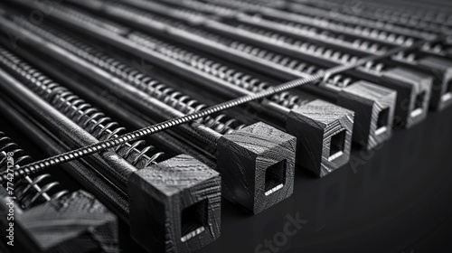 A set of reinforced steel. Iron background, metal. armature made of steel. New metal fittings in gray color. The reinforcement bars. isolated on black background