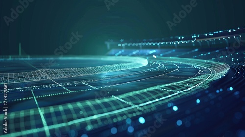 Concept of making money online by wagering on the results of important sports events is abstract. 3D rendered image featuring objects made of wireframe mesh set against a deep blue backdrop photo