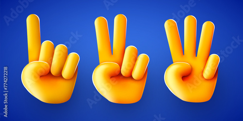 Еmoji hands counting. One two Three. 1 2 3.