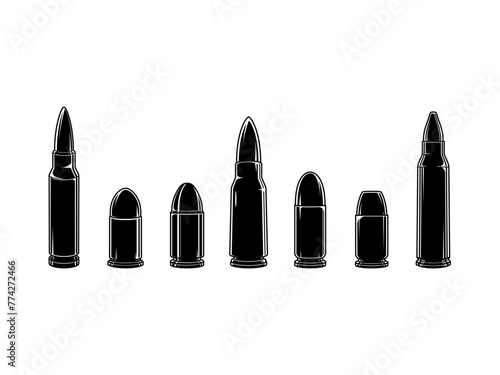 illustrations various types of silhouette bullets. Vector design element.