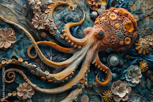 Design an abstract tapestry of marine life transformed into fanciful creatures of the deep, their enchanting forms embellished with intricate patterns and extravagant accessories  © Izhar