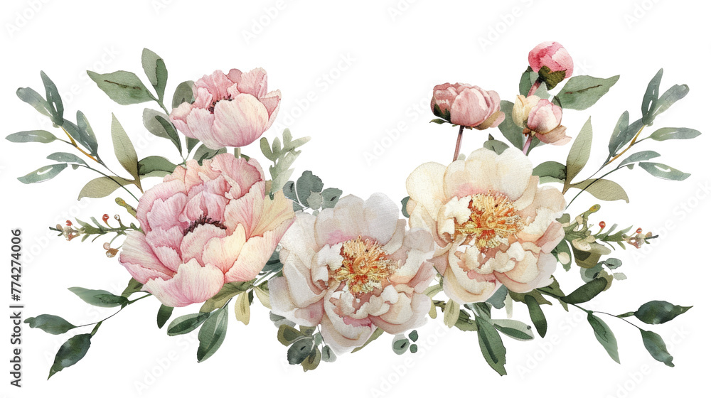 watercolor pink peony flower bouquet isolated on transparent background ...