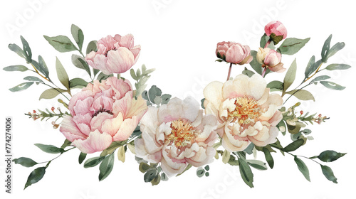 Fototapeta Naklejka Na Ścianę i Meble -  watercolor pink peony flower bouquet isolated on transparent background 