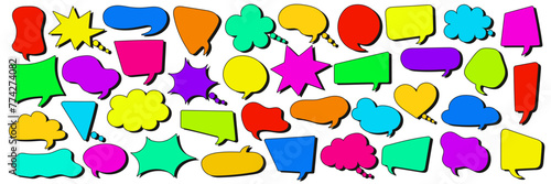 Set of comic speech bubbles. Colored comic dialog bubbles. Comic speech explosions. Editable stroke	