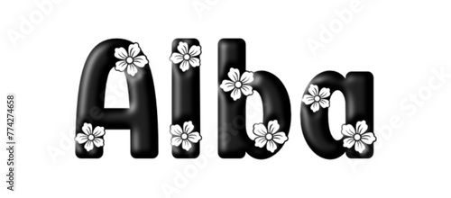 Alba - name black color - written with engraved typical Hawaiian hibiscus flowers- word for websites, e-mail, sublimation greetings, banners, cards, t-shirt, sweatshirt, prints, cricut, silhouette,