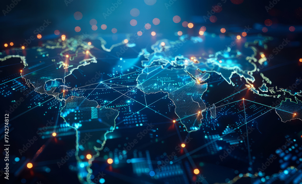 Global network connection and data exchange over the globe 3D rendering Global network connection and data exchange over the globe 3D rendering