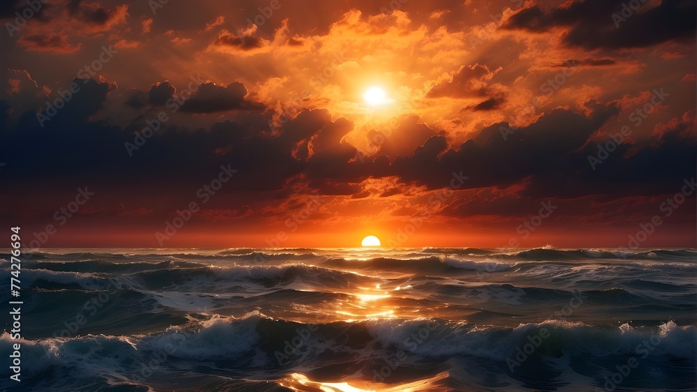 Beautiful sunset over the ocean - A stunning scene with a solar eclipse