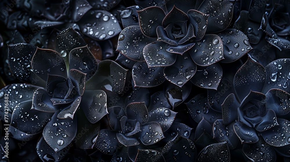 Dark botanical a close-up of black succulents - obrazy, fototapety, plakaty 