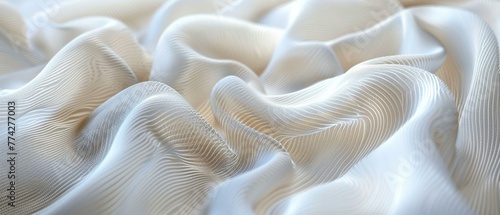 3D micro-world of fabric fibers, a white cloth close-up