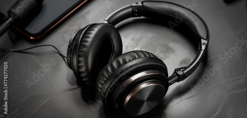 An overhead view of high-end headphones displaying their opulent finish and streamlined form, beckoning the observer to lose themselves in crystal-clear sound.