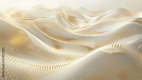 A desert scene, where sandy beige dots are linked by golden lines, weaving a map of hidden paths across dunes. The backdrop shifts from a light cream to a deep gold, mirroring the ch
